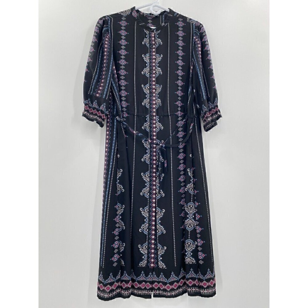 Octavia Long-Sleeve Printed Twill Dress Black Women Size Large